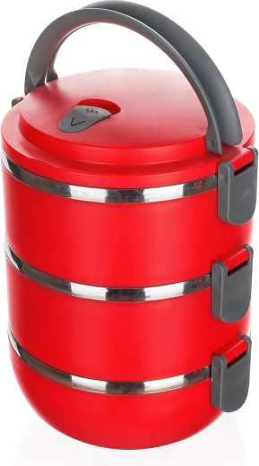 Ēdienu nesējs Culinaria Red, 3 līmeņu nerūsējošā tērauda termo pusdienu kārba 1,65 l