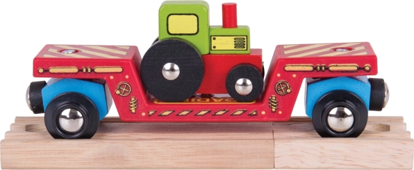 Bigjigs Rail vagoniņš ar traktoru un divām sliedēm