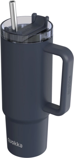Nerūsējošā tērauda termokrūze Quokka Stream ar salmiņu, melna, 950 ml