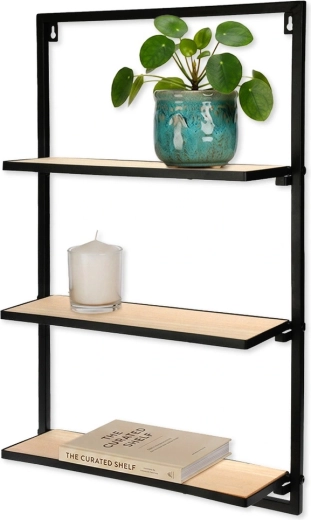 Black metal wall shelf, 3-tier, 40 × 12 × 65 cm