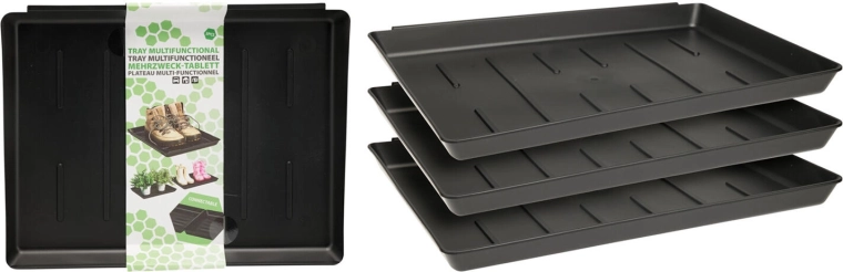 Daudzfunkcionāla plastmasas paplāte 35 × 27 × 3 cm, melna (3 gab. komplekts)