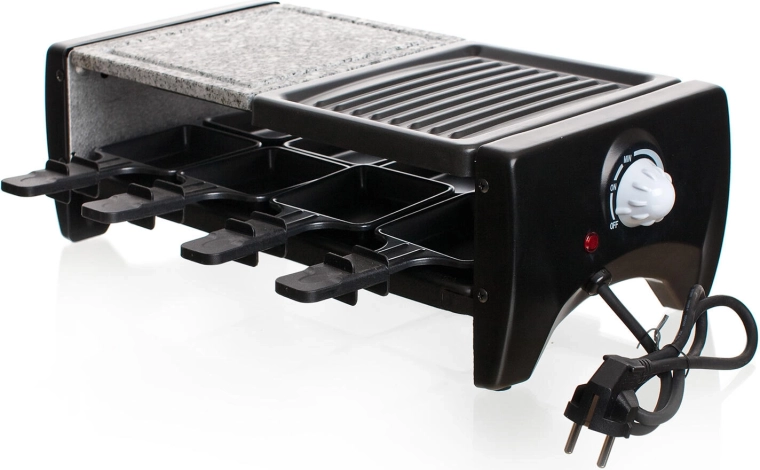 Electric raclette grill for 8 people with natural stone and grill plate