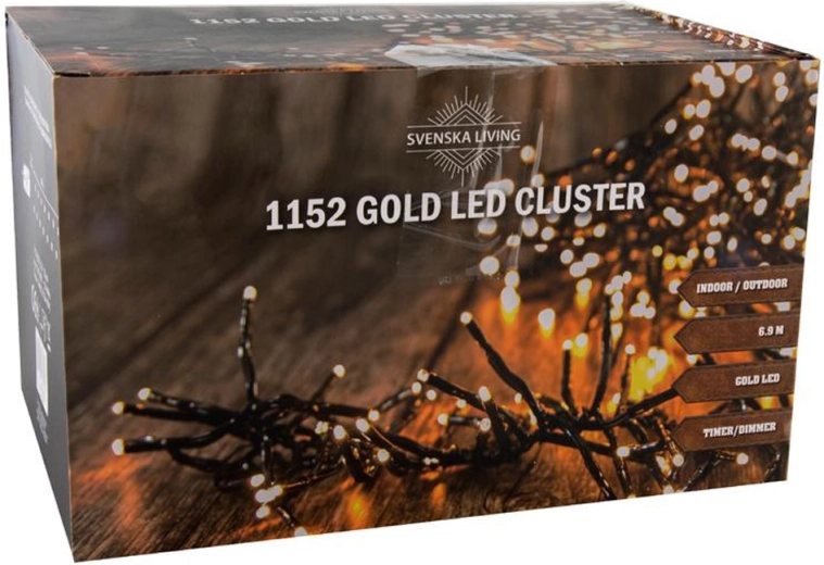 Ziemassvētku gaismas virtene 1152 LED klasteris 6,9 m, silti zeltaina