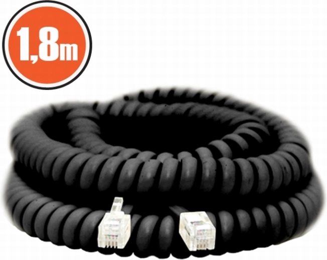 Spirālveida telefona kabelis 4P4C, 1,8 m, melns