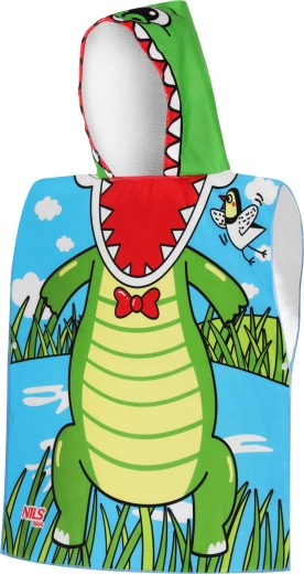 Bērnu mikrošķiedras pončo ar kapuci NILS Aqua Crocodile