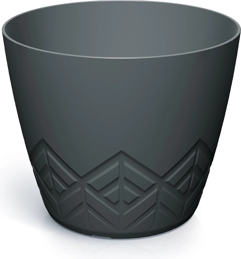 Plastic flower pot with geometric pattern 13.8 cm – charcoal shade