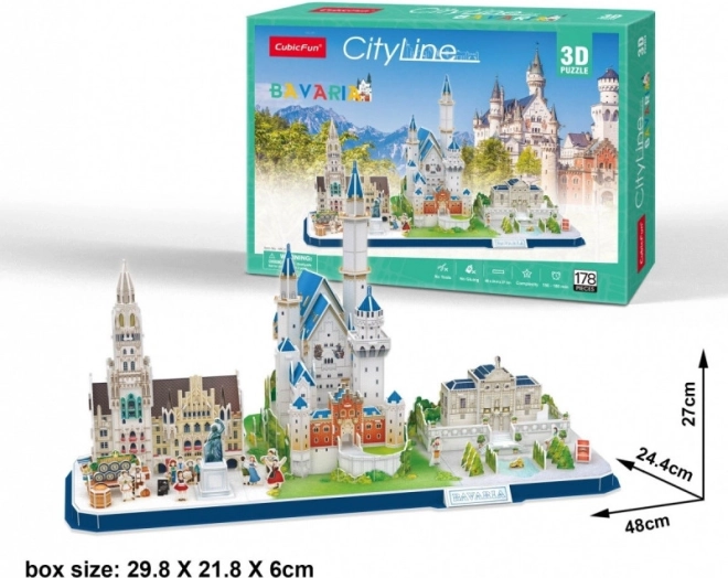 CUBICFUN 3D puzle CityLine panorāma Bavārija – 178 detaļas