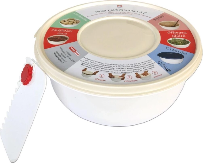 Ātri raudzējoša un putojamā bļoda 3 l ar vāku, plastmasa, krāsu mikss + lāpstiņas dāvanā