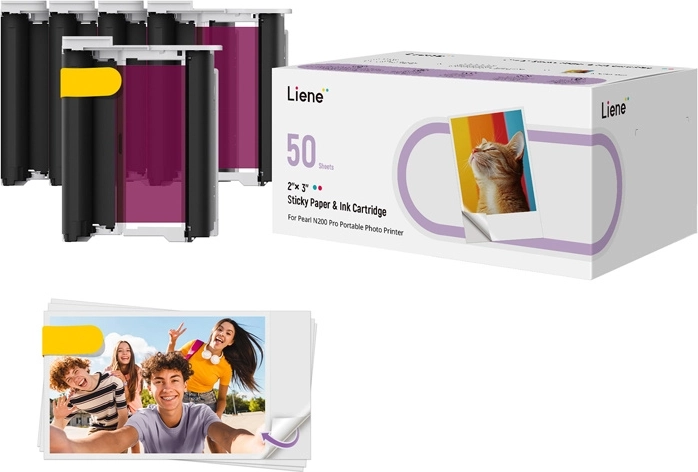 Liene fotopapīrs 2×3" pašlīmējošs, 50 loksnes + 5 tintes kasetnes