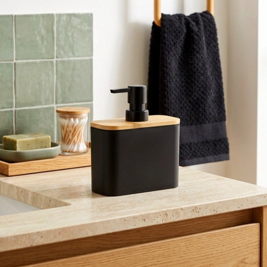 Modern matte black design with bamboo