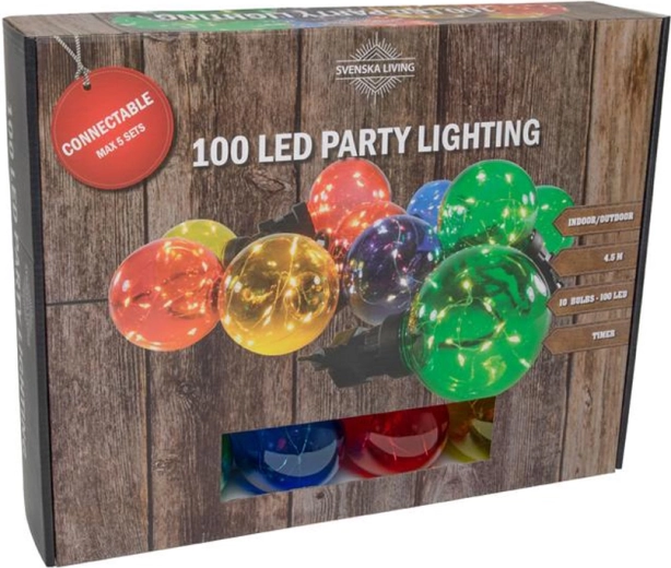 Party lighting 10 colorful balls with timer, 100 LED, 4.5 m