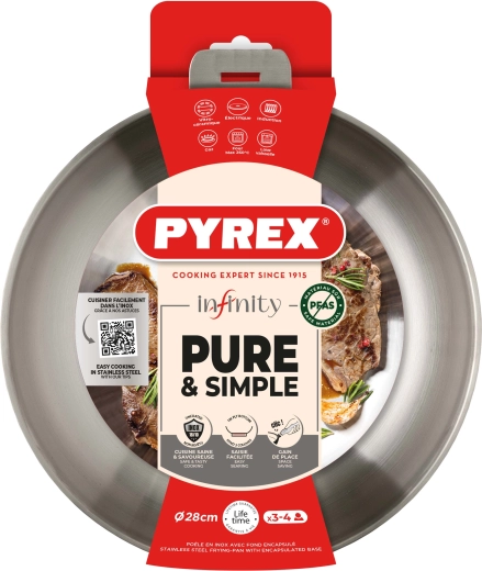 Pyrex Infinity 28 cm Stainless Steel Frying Pan with Removable Handle