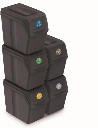 5 šķirošanas atkritumu tvertņu komplekts Sortibox, 5×20 l, antracīta krāsā