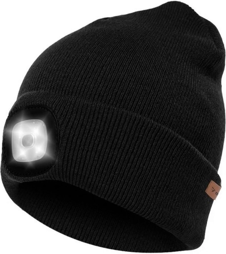 Ziemas beanie cepure ar LED lukturīti USB Trizand, melna
