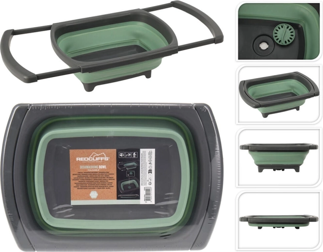 Foldable rectangular sink 29 × 26 cm made of polypropylene and TPE, gray-green