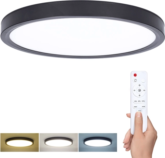 Solight LED griestu/sienas gaismeklis Estela Black ar tālvadības pulti, 36 W, 30 cm