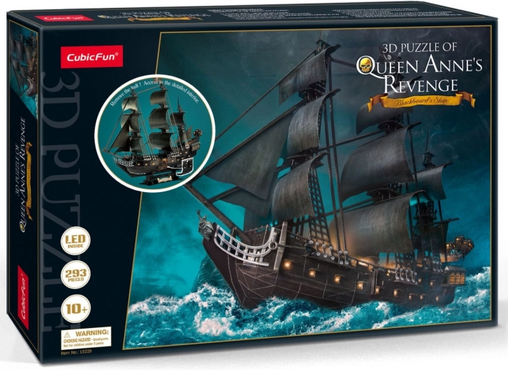Gaismojoša 3D puzle bura kuģa Queen Anne's Revenge