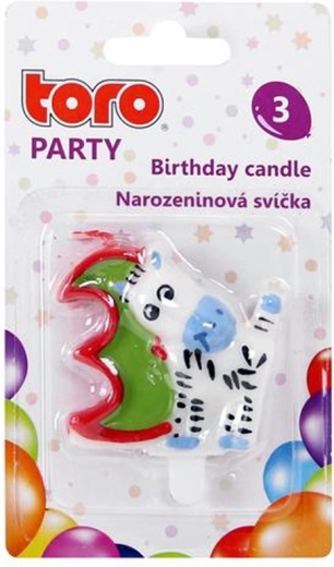 Tortes svece cipars 3 ar poniju TORO, iedurama, 5 cm