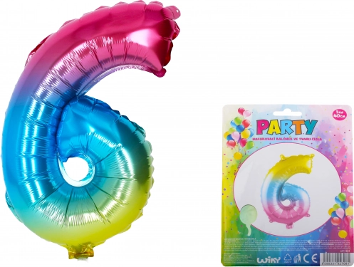 Varavīksnes balons cipara 6 formā