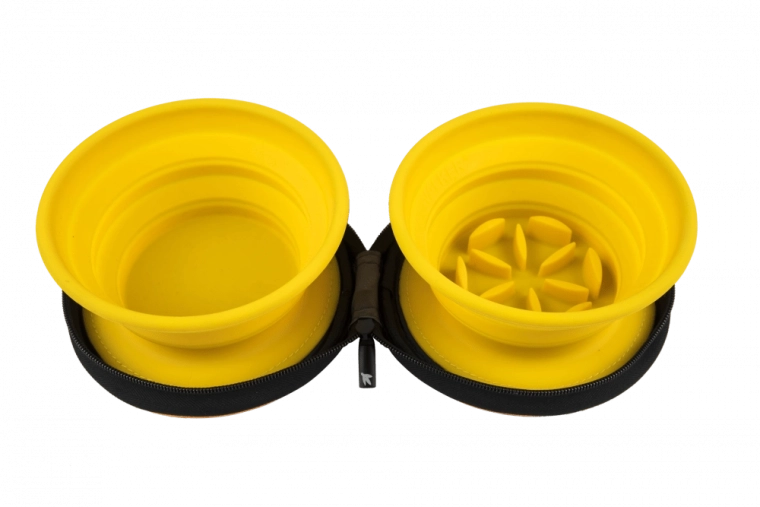 Kiwi Walker Travel Double Bowl with Slow Feeder – Orange, 2 pcs