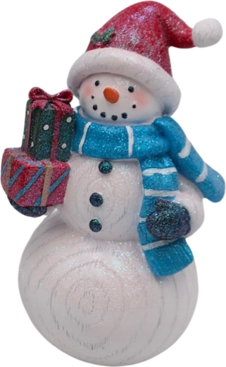 Wooden snowman decoration with gifts