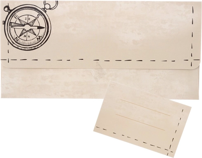 Paper envelope with compass motif and inserted card