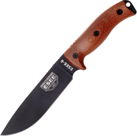 ESEE Model 6 izdzīvošanas nazis ar melnu asmeni un brūnu Micarta rokturi