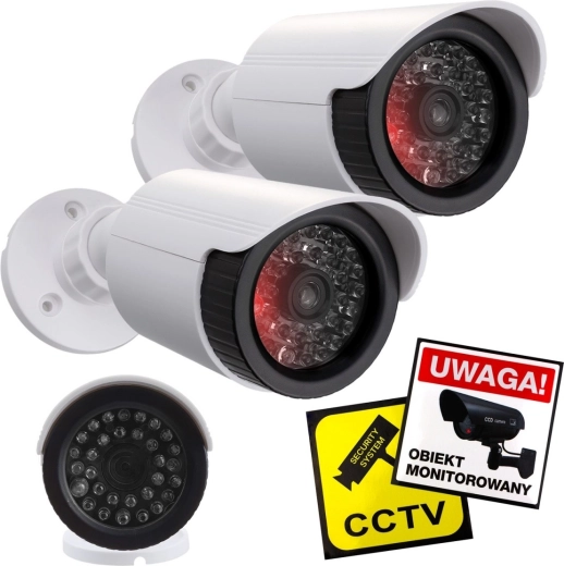 Divu cilindrisku kameru maketu komplekts ar IR LED, baltas, barošana 2×AA, IP44