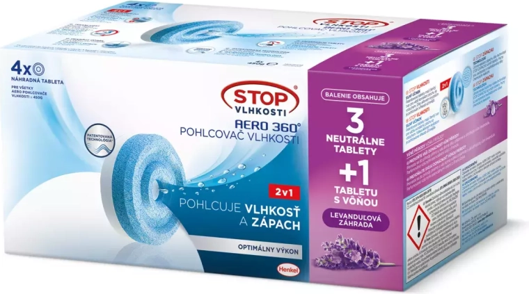 Ceresit Stop mitruma Aero 360° 2in1 maiņas tabletes, 3× neitrālas + 1× lavandas