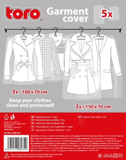 Protective garment bags – disposable, transparent, set of 5