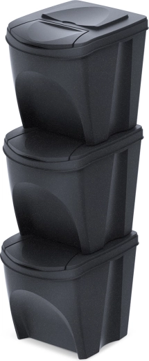 3 šķirošanas atkritumu tvertņu komplekts Sortibox Eco Wood 3×25 l – antracīts