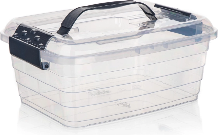 VILARD storage box 5 l with lid, clips and handle – transparent