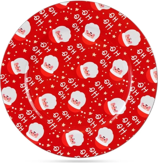Sarkans šķīvis paliktnis ar Santa motīvu, 33 cm