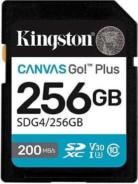 SD atmiņas karte 256 GB Kingston Canvas Go Plus 200/160 MB/s C10 U3 V30