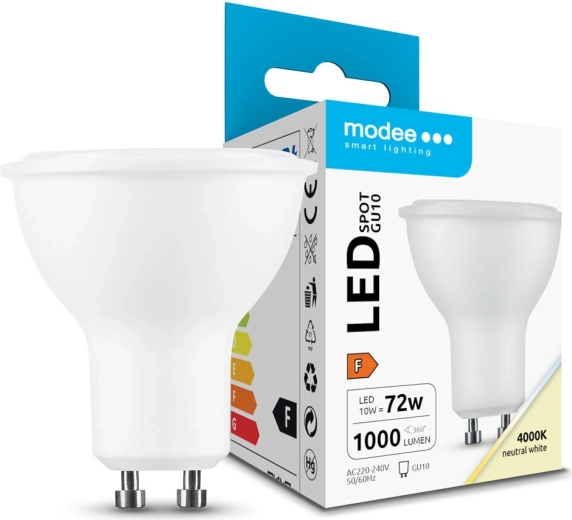 Modee LED prožektora spuldze GU10 10 W 1000 lm neitrāli balta