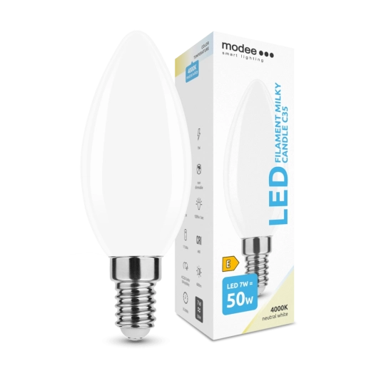 Modee Smart Lighting LED svečveida spuldze E14 7 W neitrāli balta, matēts stikls