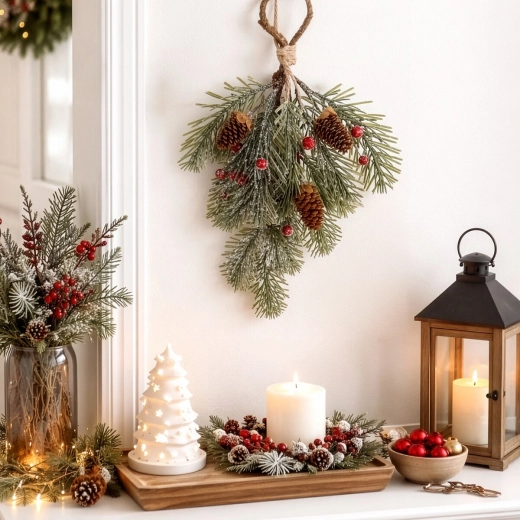Natural-looking greenery with accessories for a richer decor