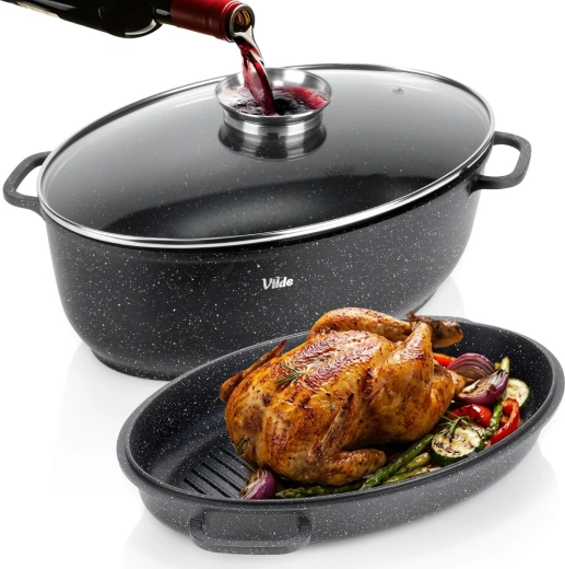 Granitveida cepšanas panna 3 vienā ar vāku GRANITICA 8 + 3,2 l, 39 × 26,5 × 18 cm