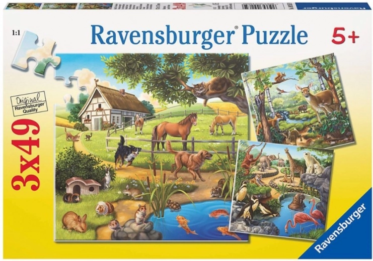 RAVENSBURGER Puzzle animals in the forest, at the zoo and on the farm 3×49 pieces