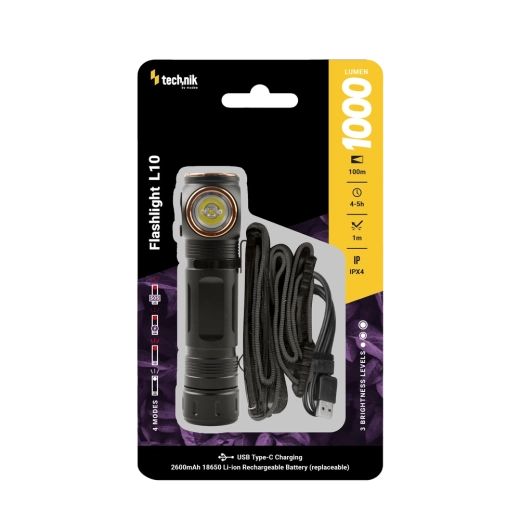 Tehniķa lukturis L10 ar USB‑C, 1000 lm, magnētisks, galvas stiprinājuma siksna