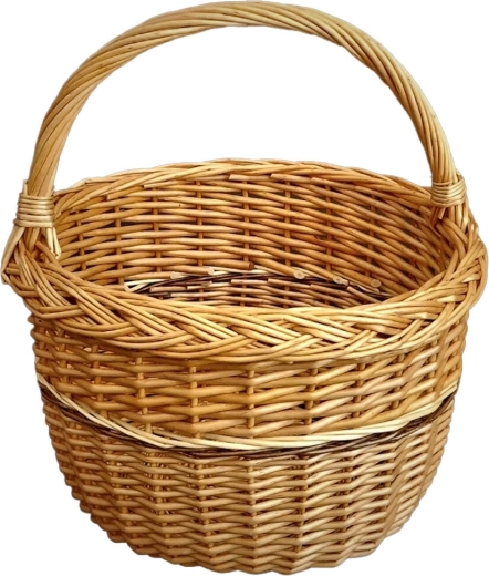 Apaļš iepirkumu grozs no lakotiem klūgu pinumiem 29 × 34 cm