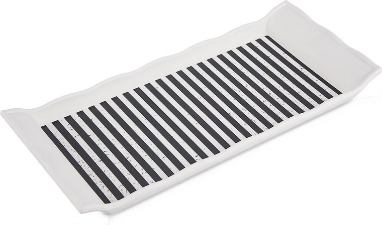 Rectangular serving tray 29.5 × 13 cm with black-and-white stripes
