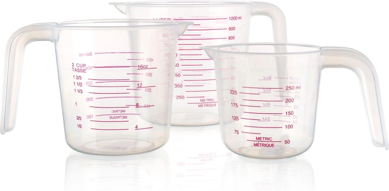 ACCASA Measuring Cup Set, 3 pieces (0.25 l + 0.5 l + 1 l) – transparent plastic with spout