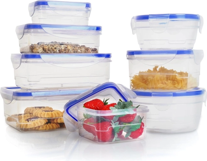 Plastmasas pārtikas trauku komplekts ar vāku un blīvējumu, 8 gab.