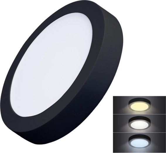 Solight surface-mounted LED mini panel CCT 18 W, round, black