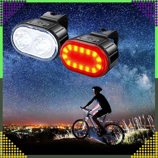 Velosipēda LED gaismu komplekts priekšējā un aizmugurējā, USB uzlādējams, ūdensizturīgs, 2 gab.
