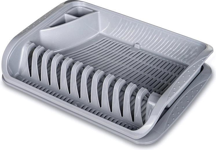 Plastmasas trauku žāvētājs ar noteces paplāti 39,5 × 29,5 cm, pelēks