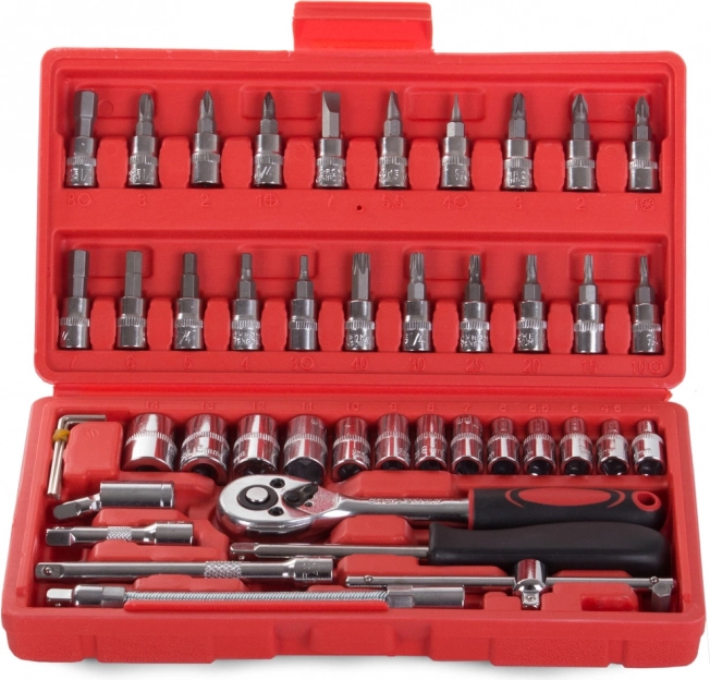 46-piece tool set with Torx, hex keys and ratchet