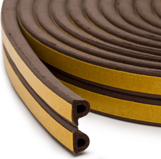 Self-adhesive insulating sealing tape for doors and windows, brown