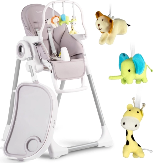 Nukido Belo heather dining high chair with tray and toy bar